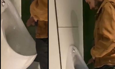 guy with a huge cock found peeing at urinal by hidden cam