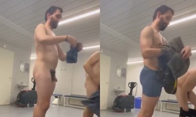 bearded guy with hairy dick caught naked in gym lockerroom