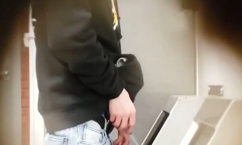 cute uncut guy caught peeing at urinals