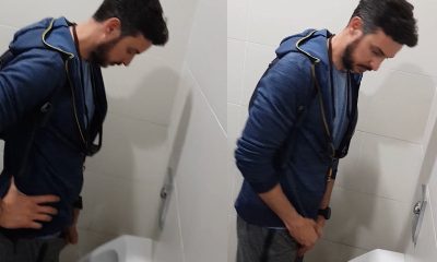 french guy with thick dick caught peeing at urinals