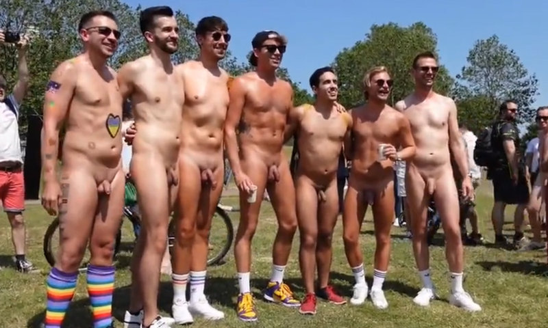 guys with uncut dicks naked in public during WNBR 2023