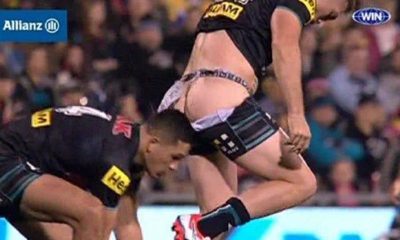 rugby player pantsed on the pitch accidentally reveals his ass