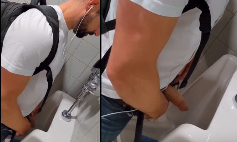 hung guy caught peeing at urinals by spycam