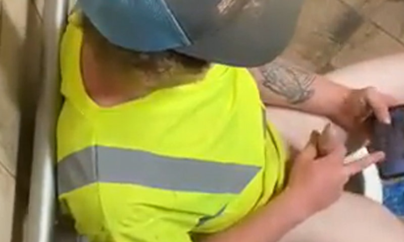 construction worker caught wanking in toilet