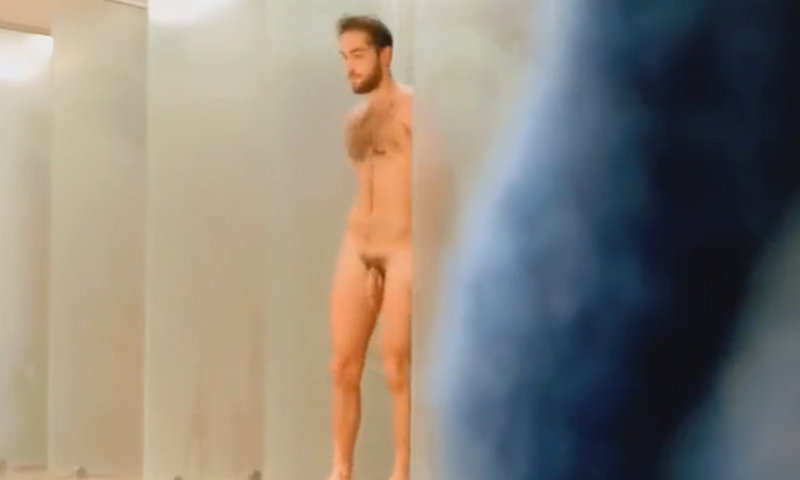 guy with huge unshaved dick caught naked in shower