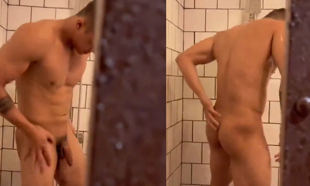 hung asian guy caught naked in shower by spycam