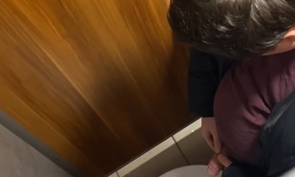 guy with thick dick caught peeing in public toilet