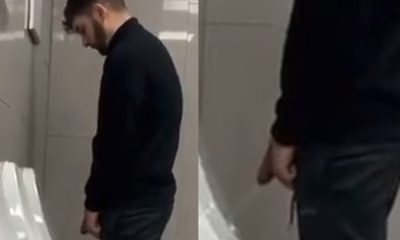 lad with thick dick caught peeing at urinals by spycam
