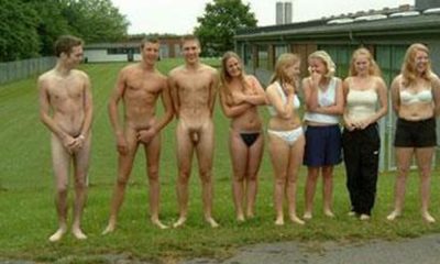 straight guys naked in public for a school game