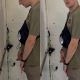 Guy with thick uncut cock captured on video while peeing