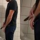 Big dick man caught pissing at urinals