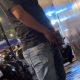 Handsome latin guy caught peeing in the street at night